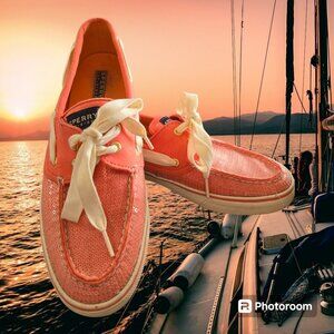 Women's Sperry Top Siders Coral Clear Sequins Size 9M 2 Eye Tie Preowned